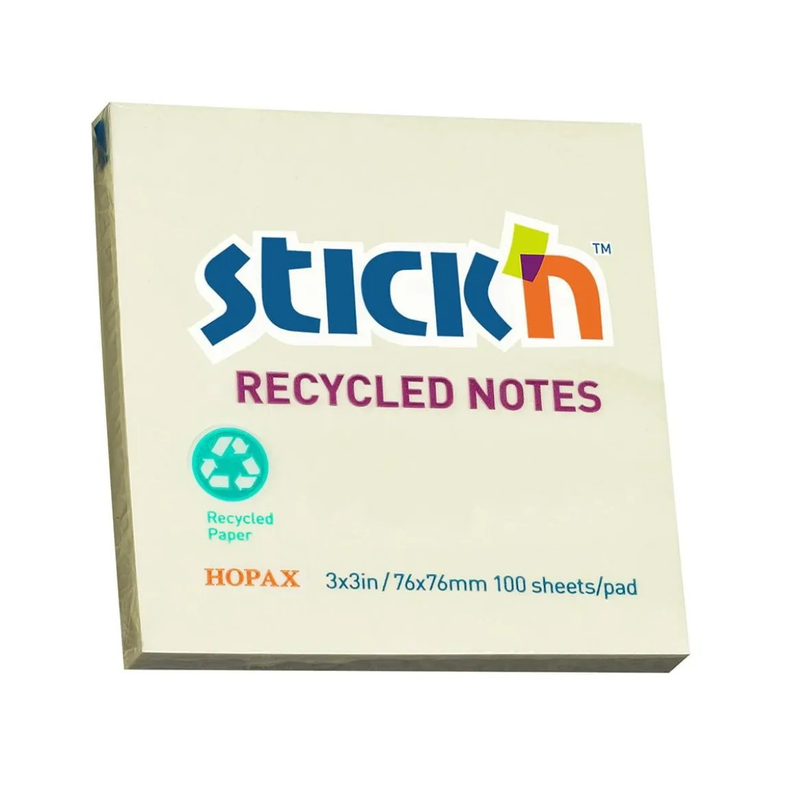 Notisar Stick´n 100% Recycled Gul 76x76mm 100 Blad