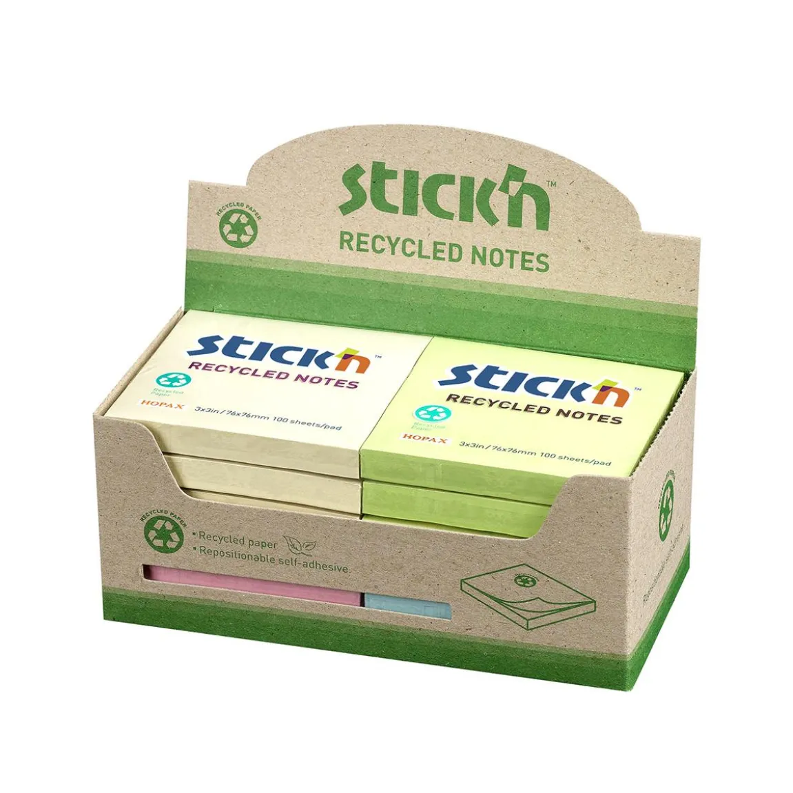 Notisar Stick´n 100% Recycled Mix Färg 76x76mm 100 Blad