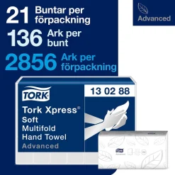 Pappershandduk Tork H2 Adv 2-lg 213x320mm