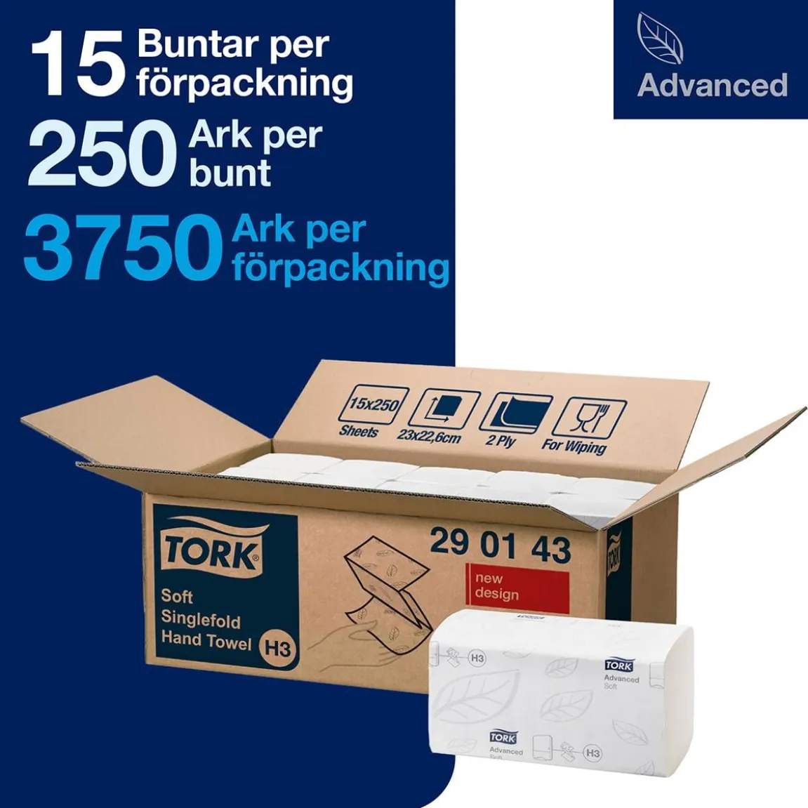 Pappershandduk Tork H3 Adv 2-lg 226x230mm