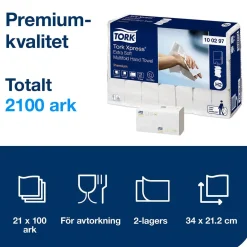 Pappershandduk Tork H2 Prem Ex Soft 2-lg 210x340mm