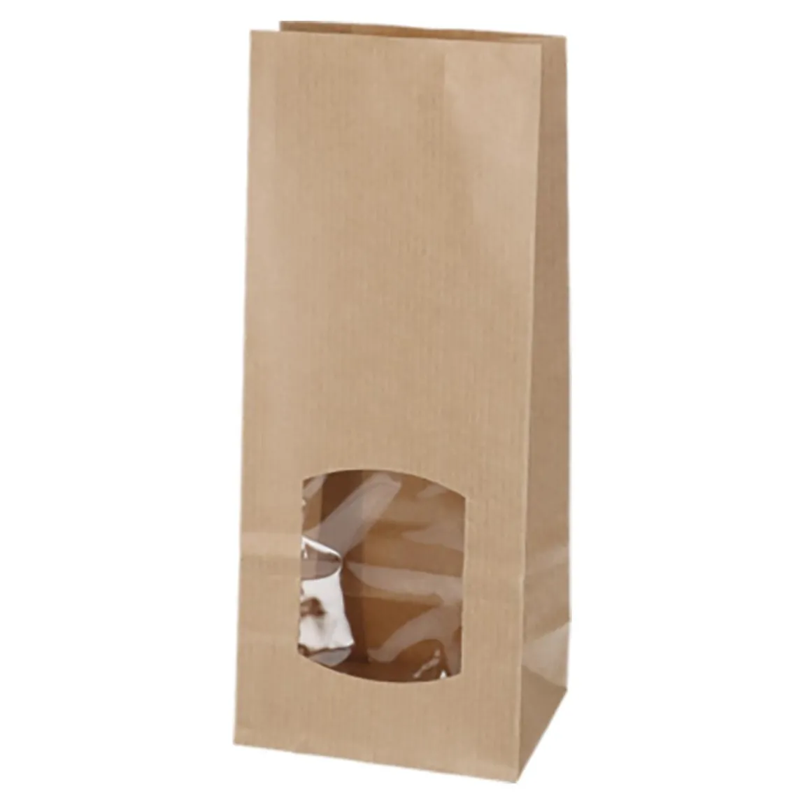 Papperspåse SOS Med Fönster Brun Ribbad 80x50x190mm
