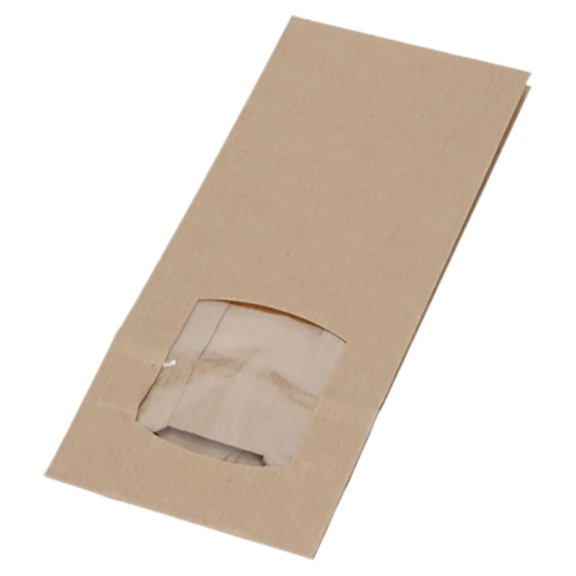 Papperspåse SOS Med Fönster Brun Ribbad 80x50x190mm