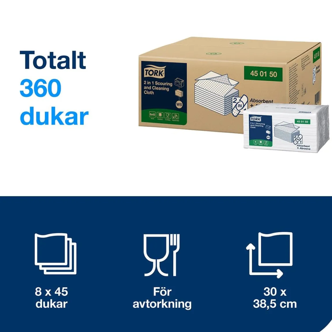Rengöringsduk Tork W8 2 in 1 Vit 19,3x15cm