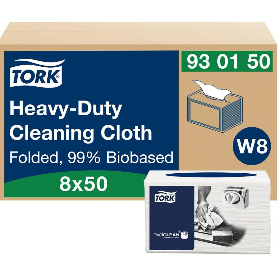 Rengöringsduk Tork W8 Kraftig 99% Biobas Vit 31x38cm