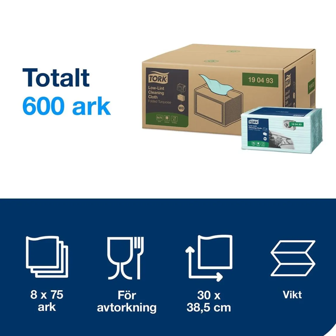 Rengöringsduk Tork W8 Precision Turkos 30x38,5cm