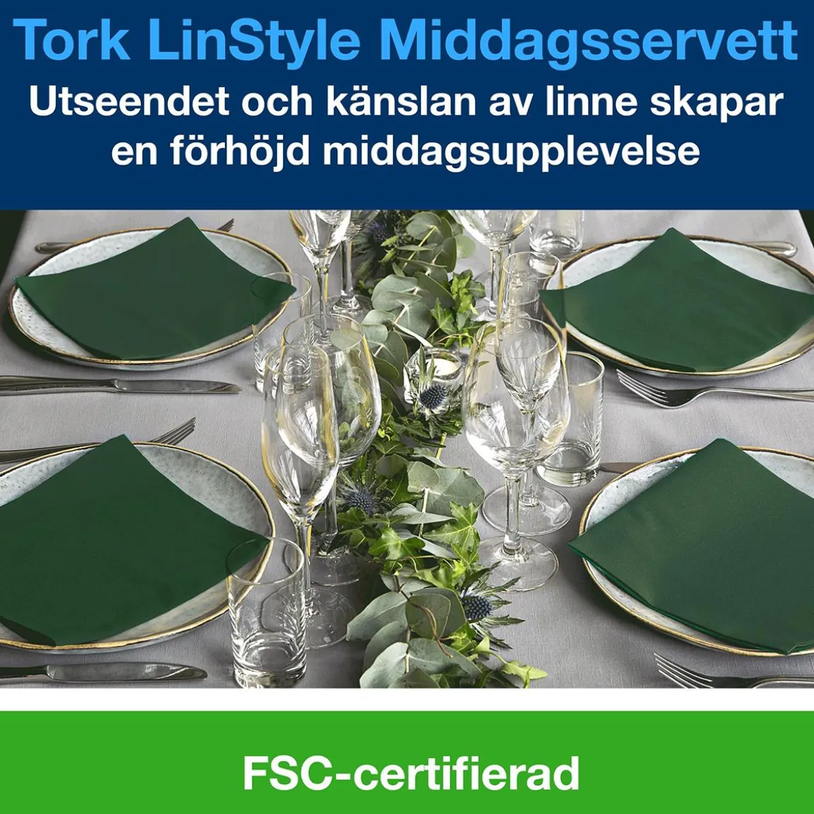 Servett Tork LinStyle Grön 39x39cm
