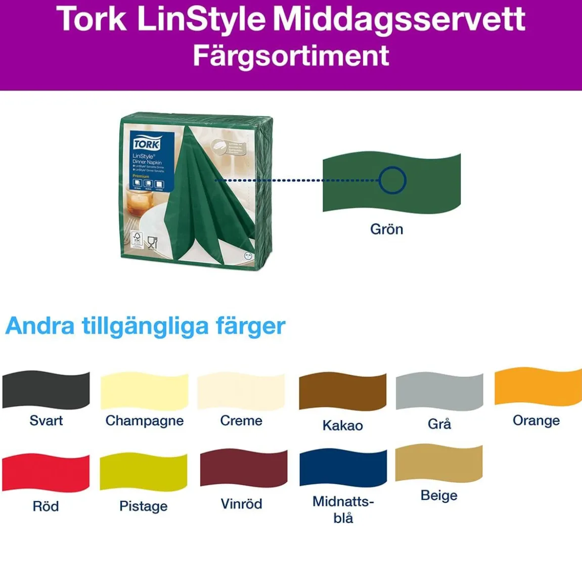 Servett Tork LinStyle Grön 39x39cm