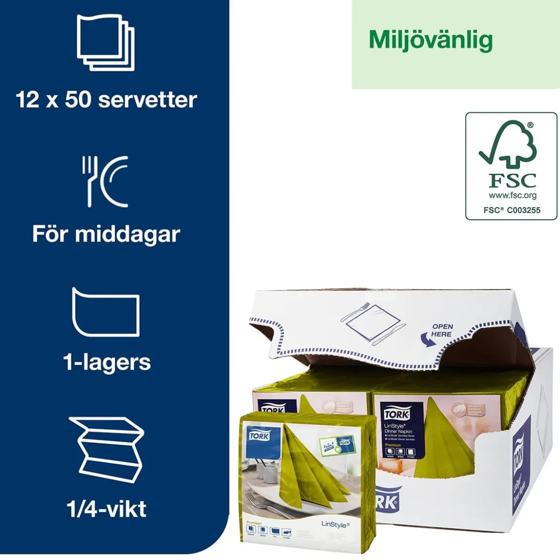 Servett Tork LinStyle Pistage 39x39cm