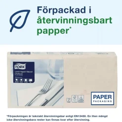 Servett Tork 100% Recycl 2-lag 1/4 vikt Natur 33x33cm
