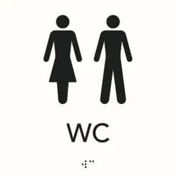 Skylt taktil WC 150x150mm vit m svart text