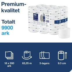 Toalettpapper Tork T7 Coreless Premium 3-lg Vit 63,3m