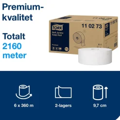 Toalettpapper Tork T1 Jumbo Premium 2-lg Vit 360m