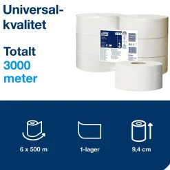 Toalettpapper Tork T1 Jumbo Universal 1-lg Vit 500m