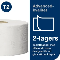 Toalettpapper Tork T2 Mini Jumbo Adv 2-lg Vit 170m