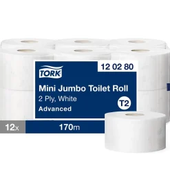 Toalettpapper Tork T2 Mini Jumbo Adv 2-lg Vit 170m