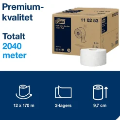 Toalettpapper Tork T2 Mini Jumbo Prem 2-lg Vit 170m