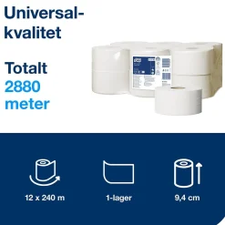 Toalettpapper Tork T2 Mini Jumbo Uni 1-lg Vit 240m