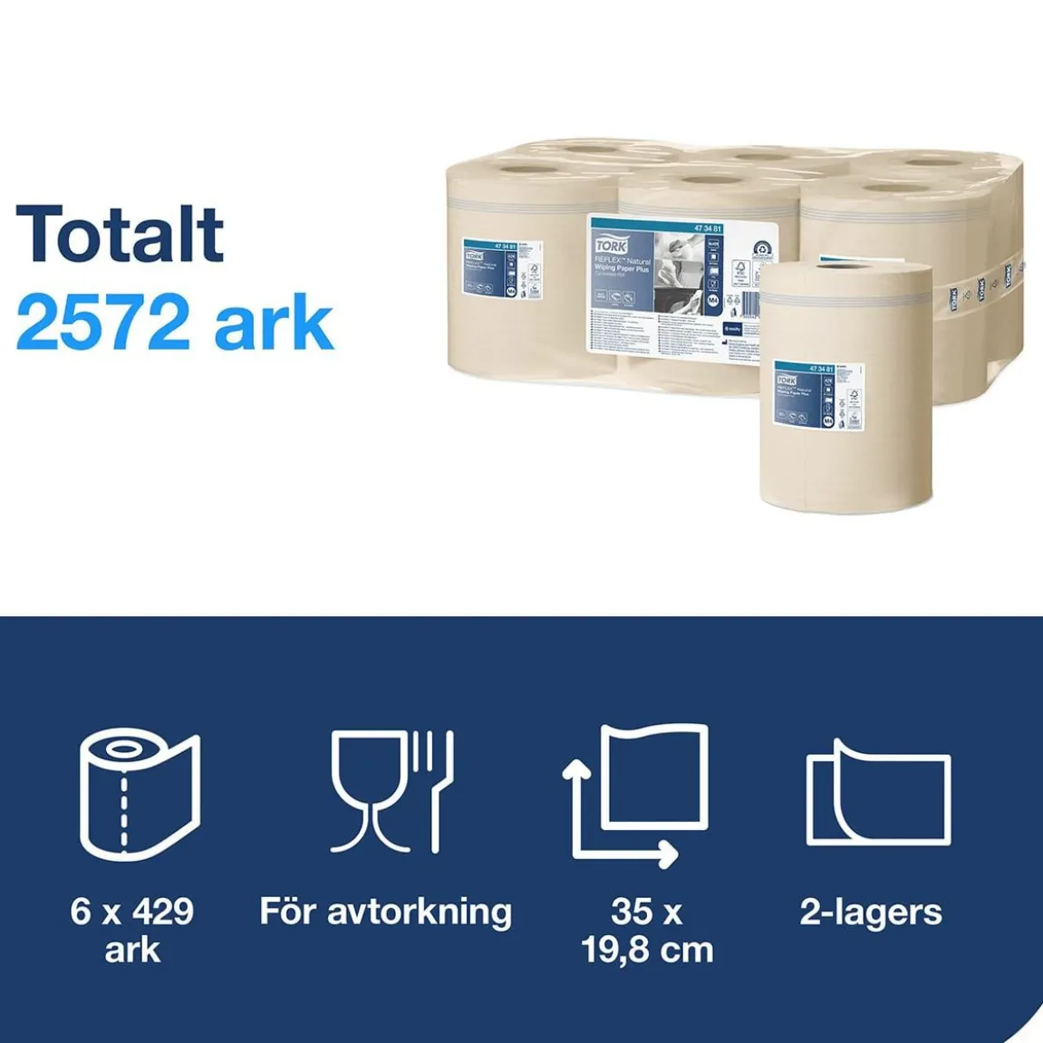 Torkrulle Tork M4 Reflex Plus 2-lag Natur 198mmx150m