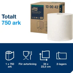 Torkrulle Tork W1/2/3 Plus 2-lag Vit 258mmx255m