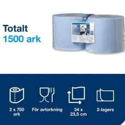 Torkrulle Tork W1/W2 Plus 2-lag QuickDr Blå 235mmx255m
