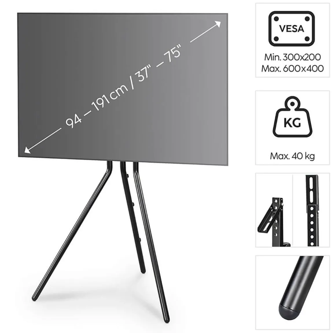 TV-Stativ Hama Golv Upp till 75" Svart
