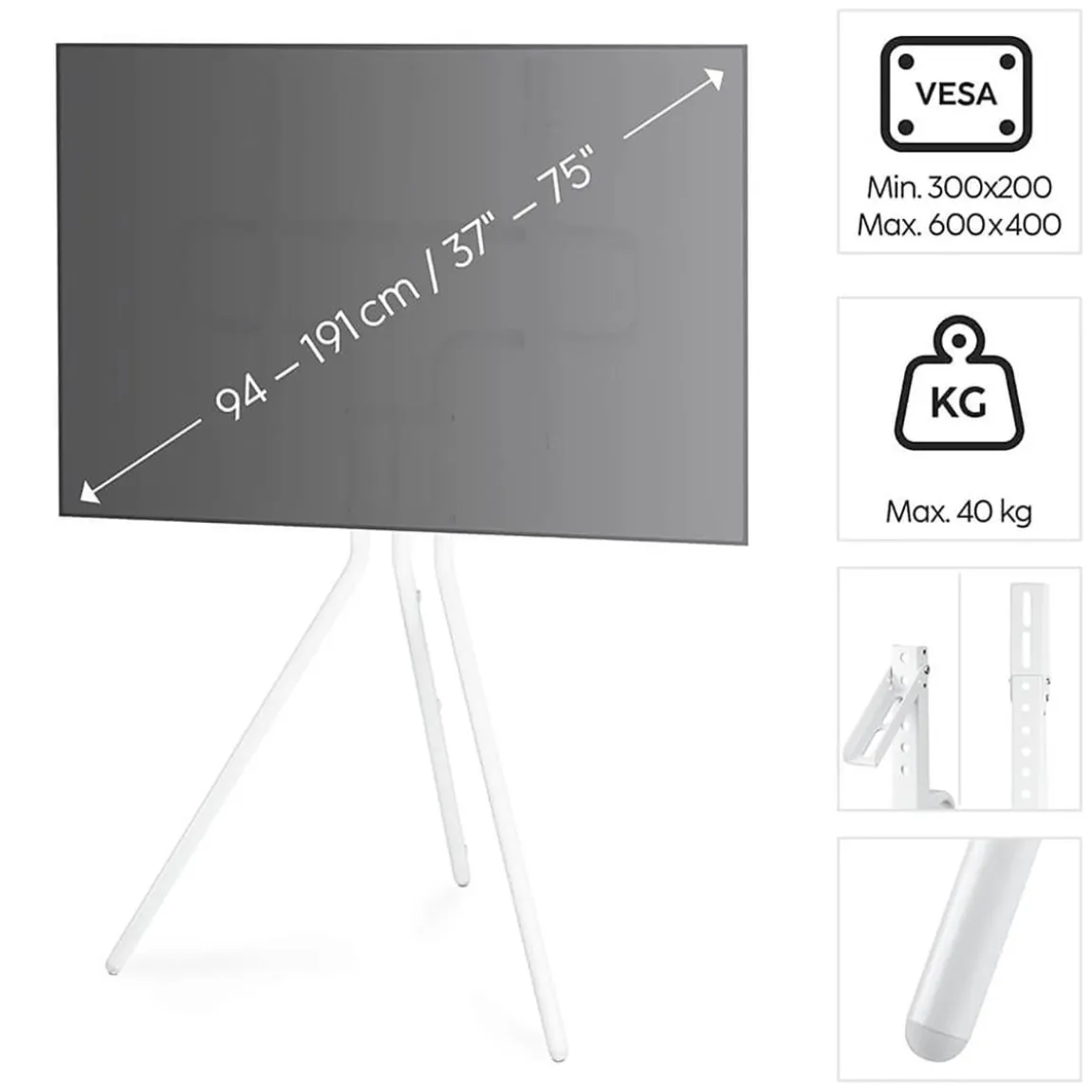 TV-Stativ Hama Golv Upp till 75" Vit