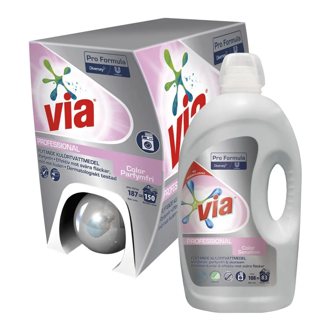 Tvättmedel Via Flytande Color Sensitive Oparfymerad 4,32L