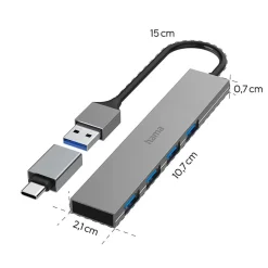 USB-Hub Hama USB-A 3.2 4st Portar Gbit/s USB-C-Adapter