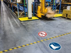 Varseldekal Durable "Använd skyddsskor" Blå Ø430mm