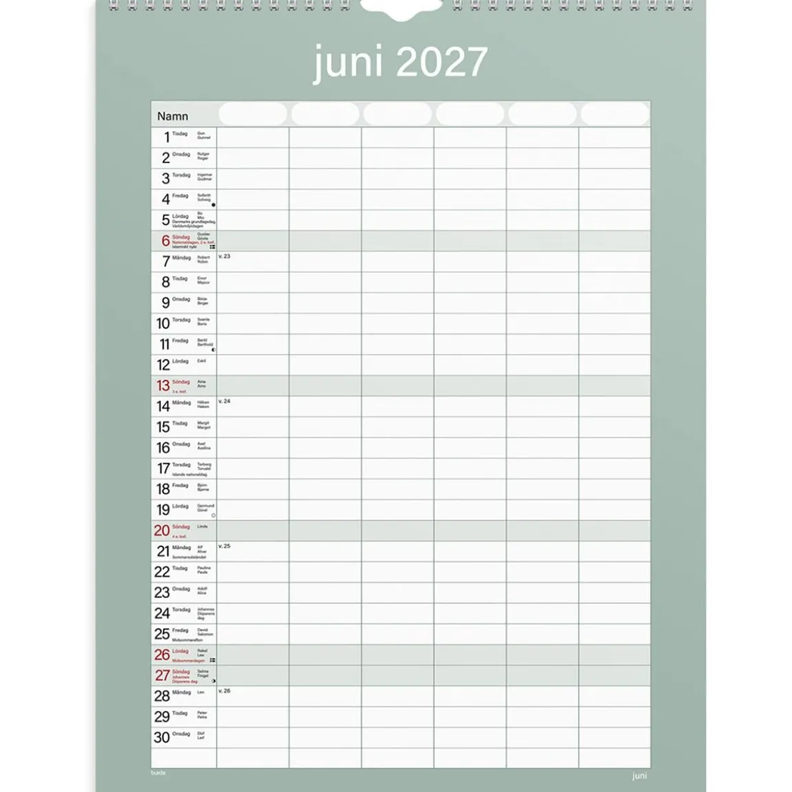 Väggkalender Burde 1759 Familjekalender Praktisk 2027
