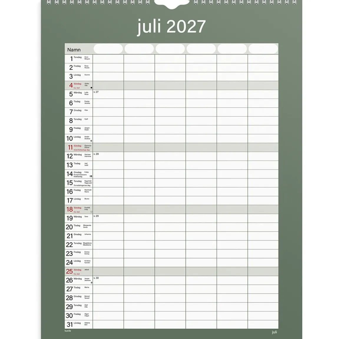 Väggkalender Burde 1759 Familjekalender Praktisk 2027