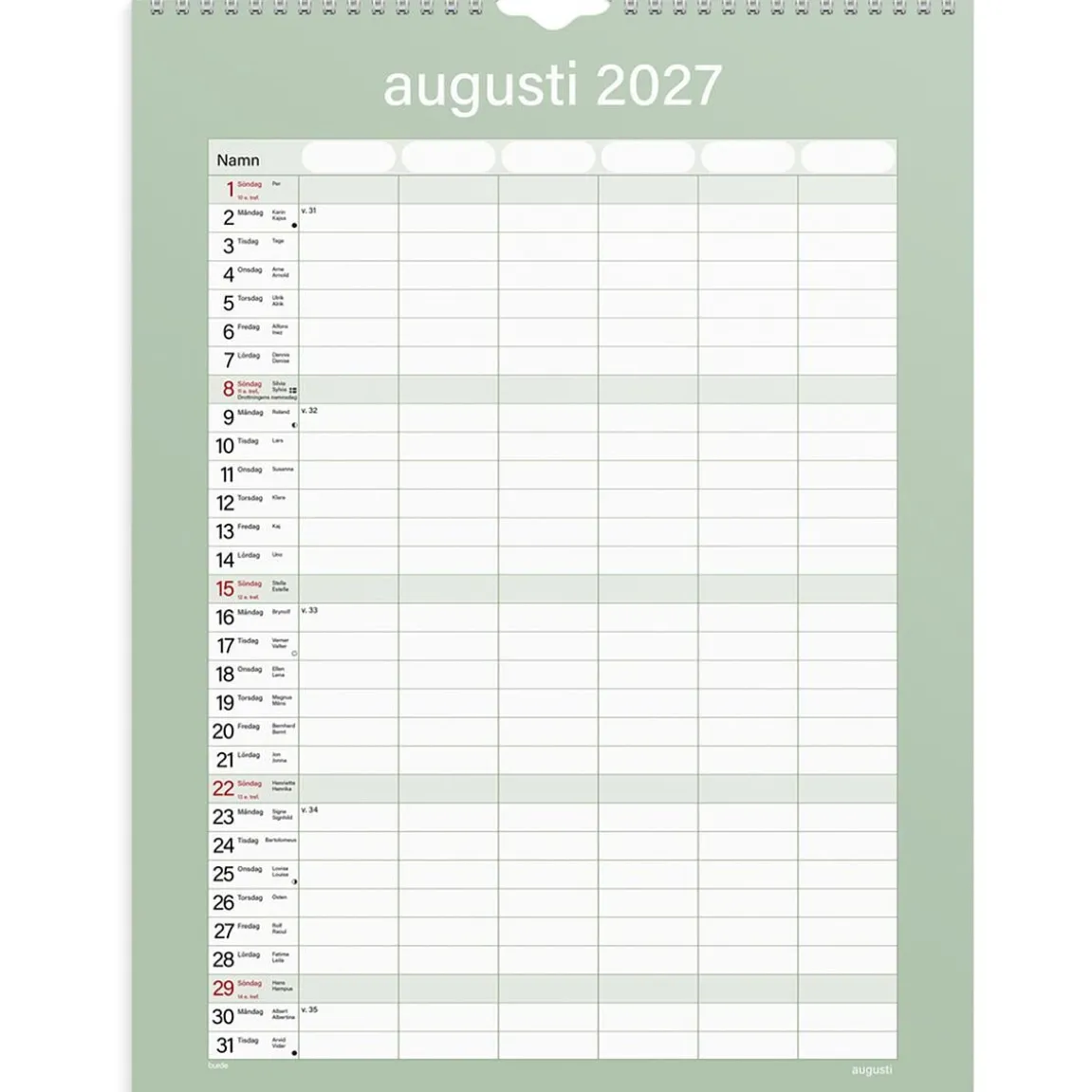 Väggkalender Burde 1759 Familjekalender Praktisk 2027