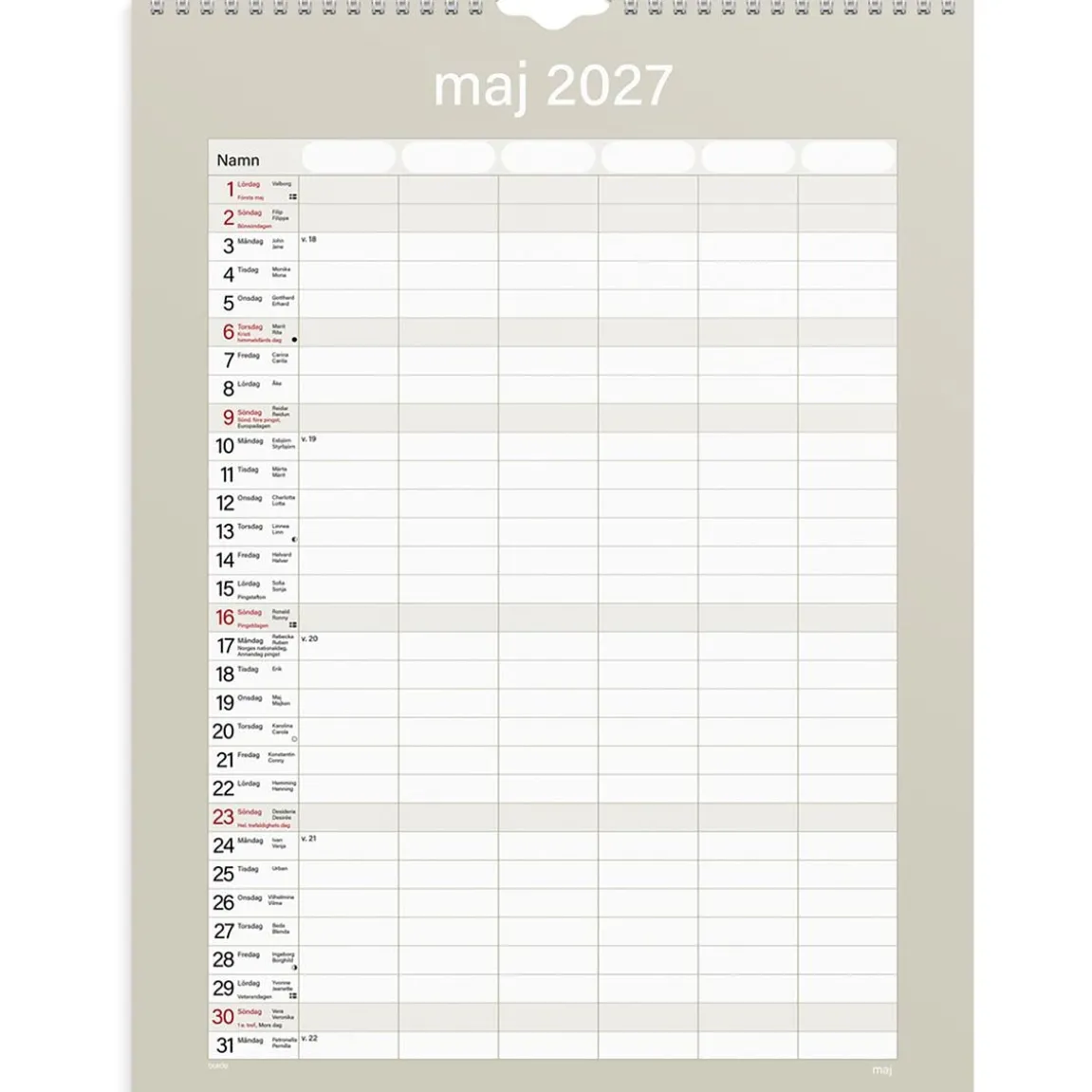 Väggkalender Burde 1759 Familjekalender Praktisk 2027