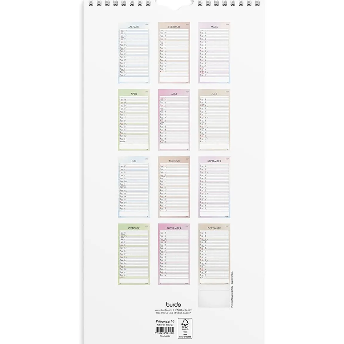 Väggkalender Burde 1792 Familj Tydlig 2027