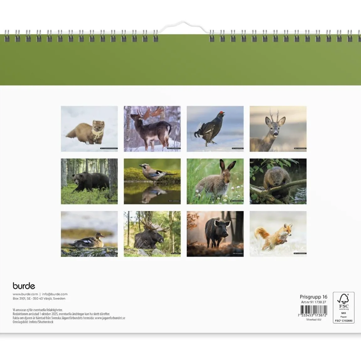 Väggkalender Burde 1738 Jaktkalender 2027