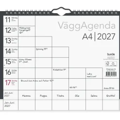 Väggkalender Burde 1715 Väggagenda 2027 A4