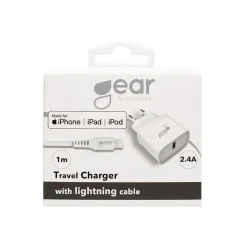 Väggladdare Gear 1xUSB-A 10W 2,4A Kabel USB-A till Lightning 1m
